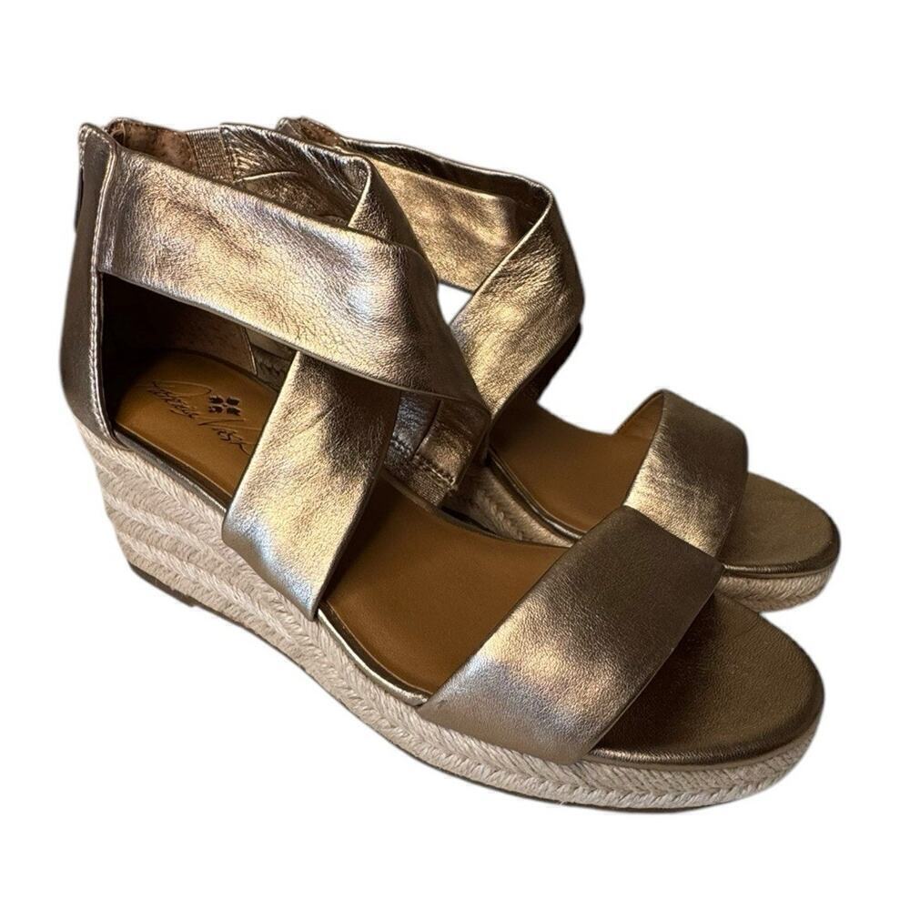 Patricia Nash NEW Rubia Leather Espadrille Wedge Sandals Size 11 Gold Metallic